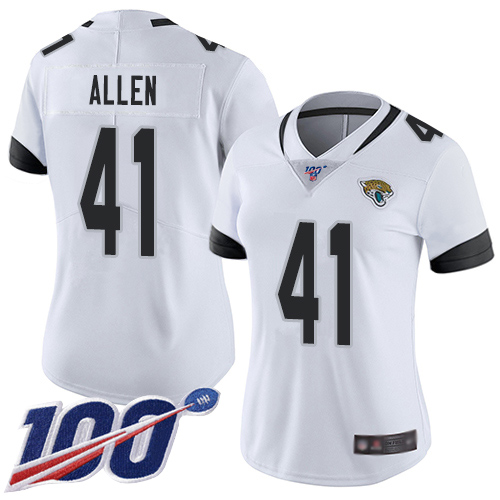 Nike Jacksonville Jaguars #41 Josh Allen White Women Stitched NFL 100th Season Vapor Limited Jersey
